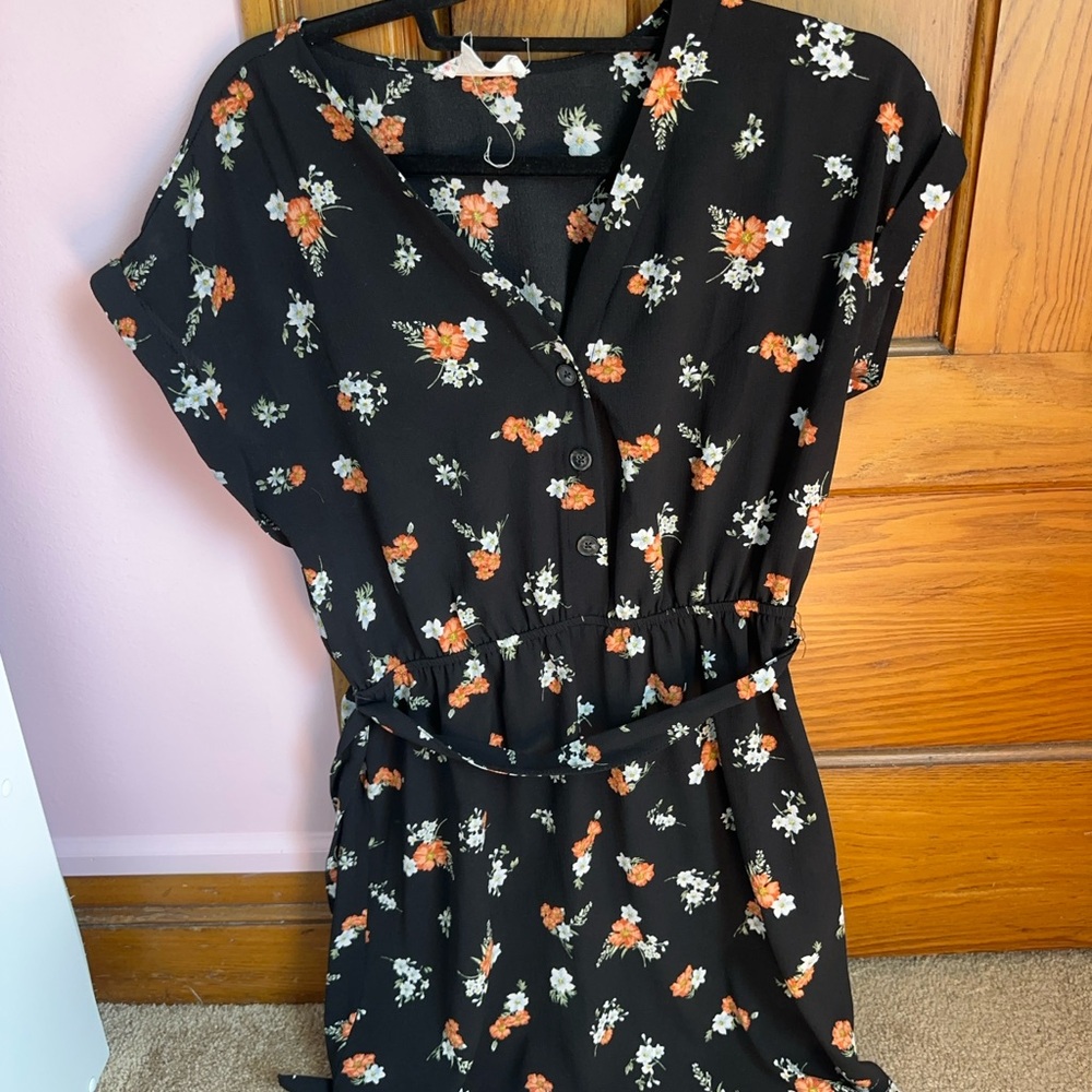 Button up tie front dress